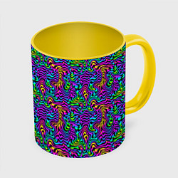Кружка 3D Психоделические неоновые линии, цвет: 3D-белый + желтый