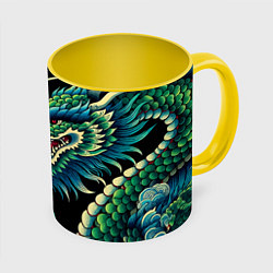 Кружка 3D Japanese irezumi - dragon, цвет: 3D-белый + желтый