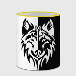 Кружка 3D Волк чёрно-белый, цвет: 3D-желтый кант — фото 2