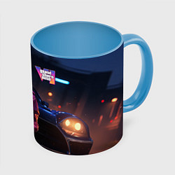 Кружка 3D GTA 6 девушка у машины, цвет: 3D-белый + небесно-голубой