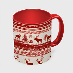 Кружка 3D Красные олени, цвет: 3D-белый + красный