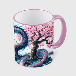Кружка 3D Японский акварельный дракон - ирезуми, цвет: 3D-розовый кант