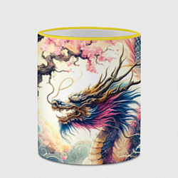 Кружка 3D Japanese dragon and sakura - engraving, цвет: 3D-желтый кант — фото 2