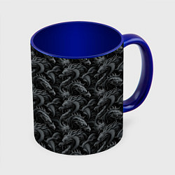 Кружка 3D Черные драконы паттерн, цвет: 3D-белый + синий