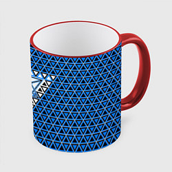Кружка 3D Синие и чёрные треугольники, цвет: 3D-красный кант
