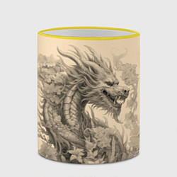 Кружка 3D Дракон поднимается из цветов, цвет: 3D-желтый кант — фото 2