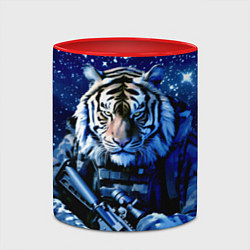 Кружка 3D Тигр солдат снег и звезды, цвет: 3D-белый + красный — фото 2