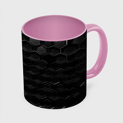 Кружка 3D Чёрные текстуры соты, цвет: 3D-белый + розовый