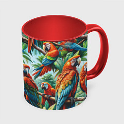 Кружка 3D Попугаи Ара - тропики джунгли, цвет: 3D-белый + красный