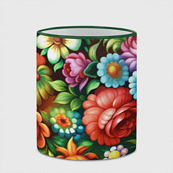 Кружка 3D Жостово роспись цветы традиционный узор, цвет: 3D-зеленый кант — фото 2