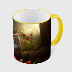 Кружка 3D Котик грызун, цвет: 3D-желтый кант