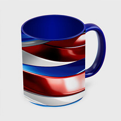 Кружка 3D Изогнутая белая синяя красная абстракция, цвет: 3D-белый + синий