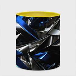 Кружка 3D Синие и серебряные вставки абстракции, цвет: 3D-белый + желтый — фото 2