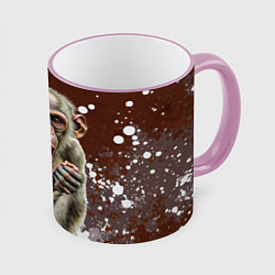 Кружка 3D Обезьяна с гранатой в лапе, цвет: 3D-розовый кант