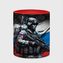 Кружка 3D Русский солдат на фоне флага, цвет: 3D-белый + красный — фото 2