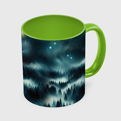 Кружка 3D Луна и туман в лесу, цвет: 3D-белый + светло-зеленый