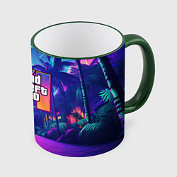 Кружка 3D Gta 6 логотип в стиле ночного vice city, цвет: 3D-зеленый кант