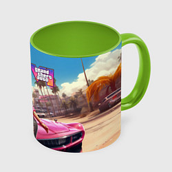 Кружка 3D GTA 6 girl logo, цвет: 3D-белый + светло-зеленый