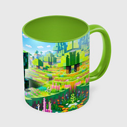 Кружка 3D Крипер - нейросеть, цвет: 3D-белый + светло-зеленый