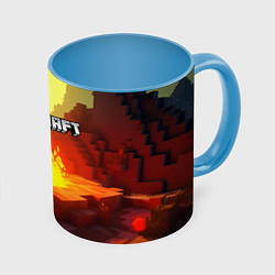 Кружка 3D Minecraft костер и лого, цвет: 3D-белый + небесно-голубой