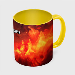 Кружка 3D Minecraft logo fire, цвет: 3D-белый + желтый