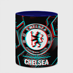 Кружка 3D Chelsea FC в стиле glitch на темном фоне, цвет: 3D-белый + синий — фото 2