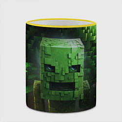 Кружка 3D Minecraft зеленый персонаж в пещере, цвет: 3D-желтый кант — фото 2