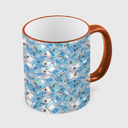 Кружка 3D Деньги - купюры в 2 тысячи рублей, цвет: 3D-оранжевый кант
