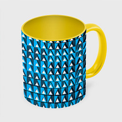 Кружка 3D Узор из треугольников синий, цвет: 3D-белый + желтый
