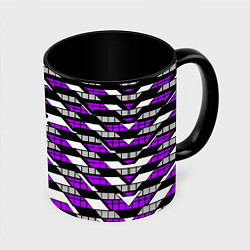Кружка 3D Фиолетовые треугольники и квадраты на белом фоне, цвет: 3D-белый + черный