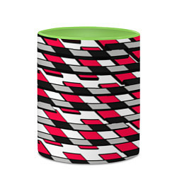 Кружка 3D Красные четырёхугольники на белом фоне, цвет: 3D-белый + светло-зеленый — фото 2