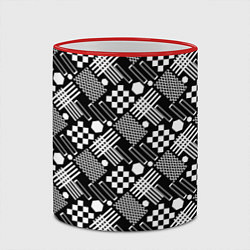 Кружка 3D Черно белый узор из геометрических фигур, цвет: 3D-красный кант — фото 2
