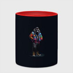 Кружка 3D Стильная горилла на черном фоне, цвет: 3D-белый + красный — фото 2