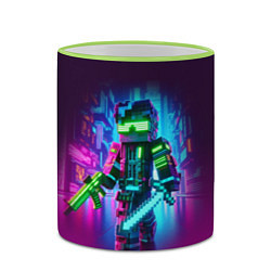 Кружка 3D Cyberpunk and Minecraft - collaboration ai art, цвет: 3D-светло-зеленый кант — фото 2