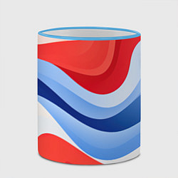 Кружка 3D Волнистые полосы красные белые синие, цвет: 3D-небесно-голубой кант — фото 2