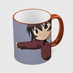 Кружка 3D Azumanga Daioh Кагура - показывает пальцем мем, цвет: 3D-оранжевый кант