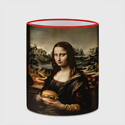 Кружка 3D Мона Лиза и большой гамбургер, цвет: 3D-красный кант — фото 2