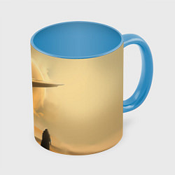 Кружка 3D Пустыня и космический корабль - Дюна, цвет: 3D-белый + небесно-голубой