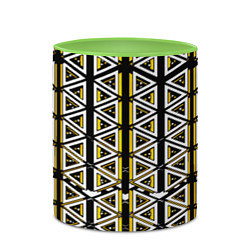 Кружка 3D Жёлто-белые треугольники на чёрном фоне, цвет: 3D-белый + светло-зеленый — фото 2