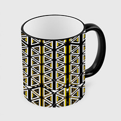 Кружка 3D Жёлто-белые треугольники на чёрном фоне, цвет: 3D-черный кант