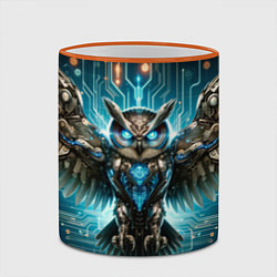 Кружка 3D Величественная кибернетическая сова на фоне футури, цвет: 3D-оранжевый кант — фото 2