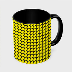 Кружка 3D Жёлтые лепестки шестиугольники, цвет: 3D-белый + черный