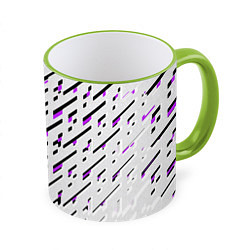 Кружка 3D Black and purple stripes on a white background, цвет: 3D-светло-зеленый кант