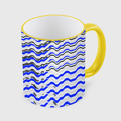 Кружка 3D Black and blue stripes on a white background, цвет: 3D-желтый кант