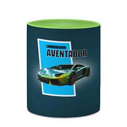 Кружка 3D Спортивная машина Lamborghini Aventador, цвет: 3D-белый + светло-зеленый — фото 2