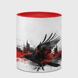 Кружка 3D Силуэт черного ворона и города, цвет: 3D-белый + красный — фото 2
