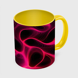 Кружка 3D Неоновая яркая геометрическая абстракция со светом, цвет: 3D-белый + желтый