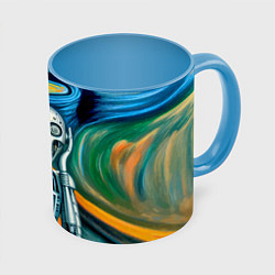 Кружка 3D Робот кричит на картине Эдварда Мунка, цвет: 3D-белый + небесно-голубой