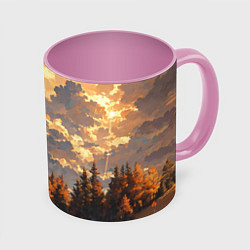Кружка 3D Вечерний закат - аниме, цвет: 3D-белый + розовый