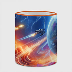 Кружка 3D Полёт к сатурну - нейросеть, цвет: 3D-оранжевый кант — фото 2